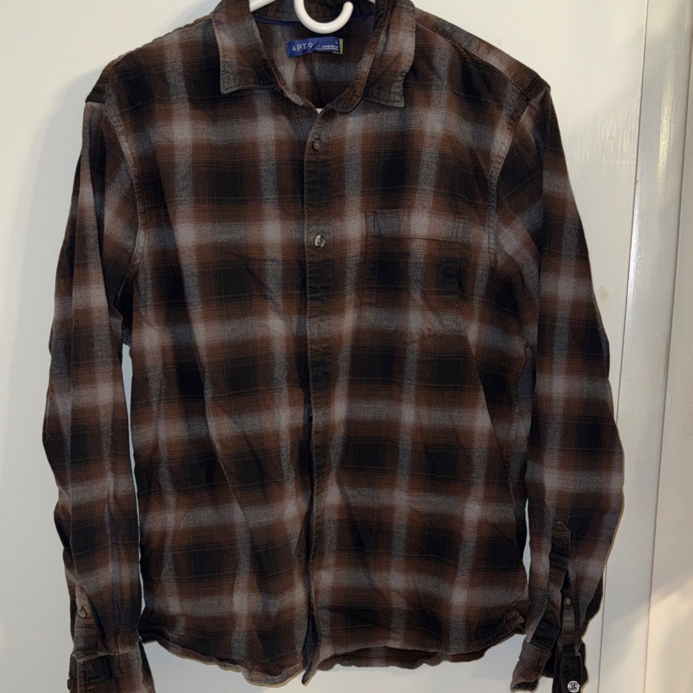 * Apt. 9 Dark Brown Plaid Shirt - men's large